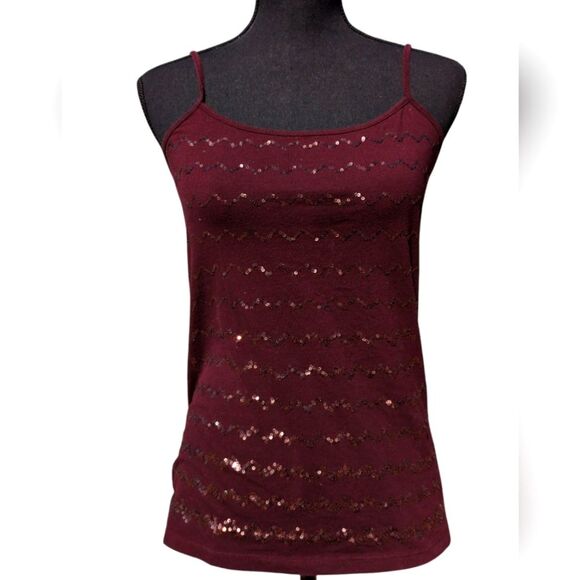 Ann Taylor Loft Sparkle Sequin Dark Brown Tank Top - Size M - Picture 1 of 5